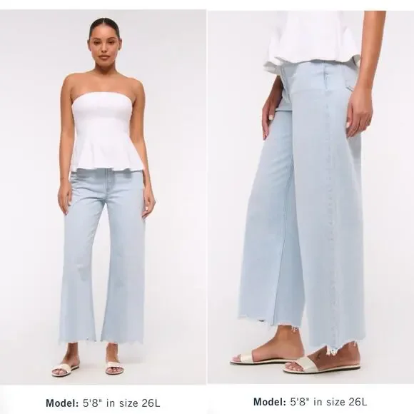 NWT Abercrombie & Fitch Denim Light Blue Wide Leg High Rise Cropped - Picture 1 of 13